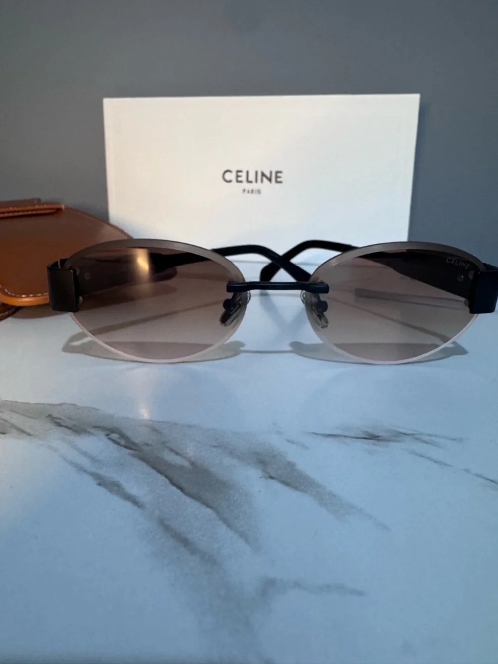 Celine Brown Gradient Round Sunglasses with Black Temples - Picture 12 of 14